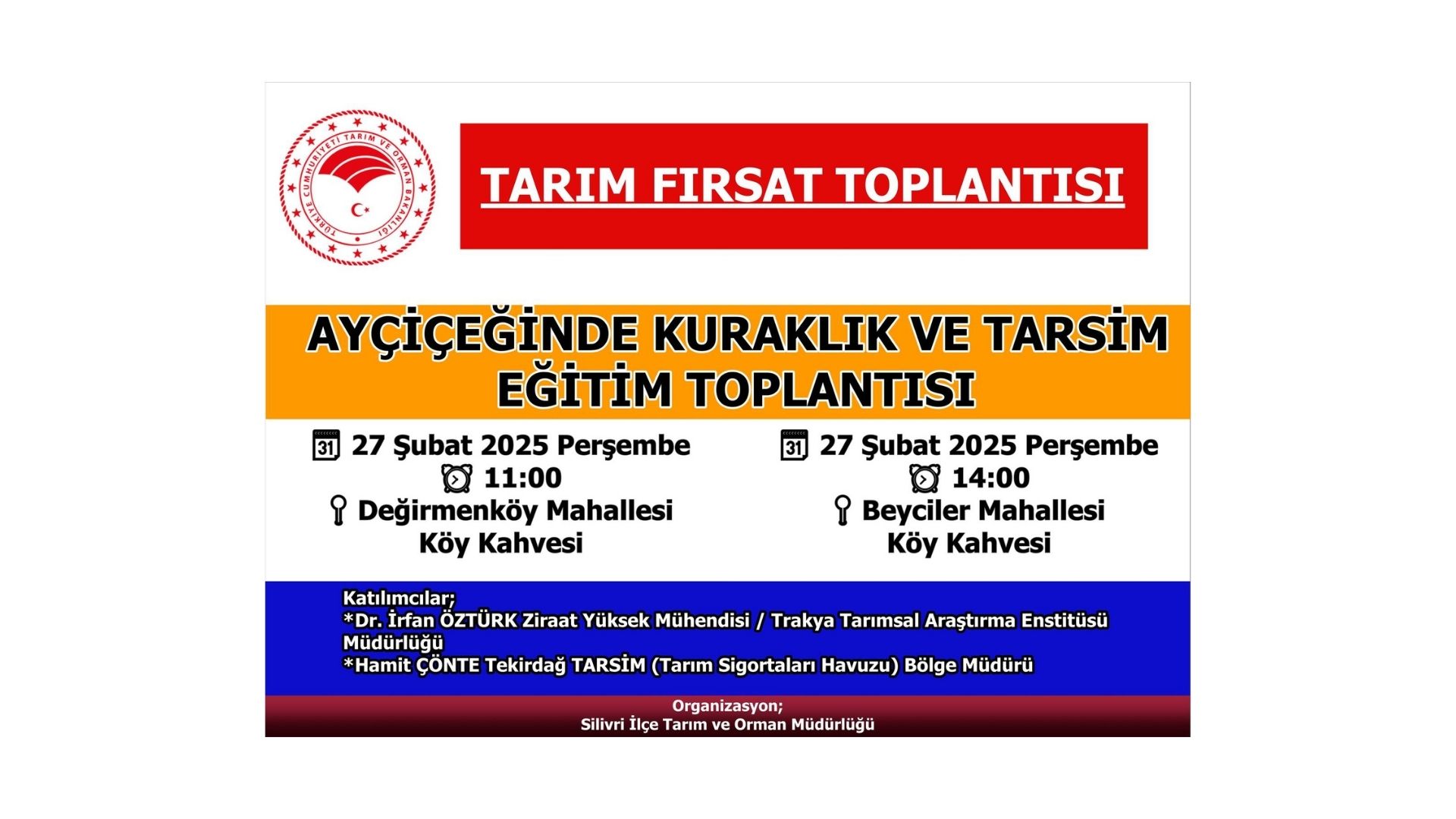 Değirmenköy’de Çiftçilere Kuraklık ve TARSİM Eğitimi Verilecek